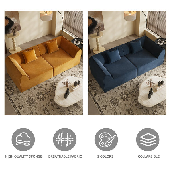 English Elm Compressed Memory Foam Sofa 2-Seater Lounger Daybed with Rectangular Pillow, Space-Saving Expandable Comfort Blue W3670S00006