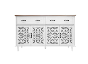 English Elm Vintage Farmhouse Sideboard with Hand-carved Doors Two-tone Distressed Wood Finish W688P360028