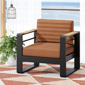 English Elm Christopher Knight Home® - GIOVANNA Club Chair with Rust-Resistant Aluminum Frame, Water-Resistant Cushions & Slat Design for Patio Comfort Orange 34.75 L x 27.75 W x 17.25 H N776P182183O