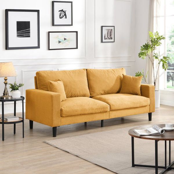 English Elm 74" High Resilience three seater Sofa with Corduroy Upholstery, Plush High-Density Cushion, Sturdy Wooden Frame, Stylish Apartment Seating Orange 35.83 L x 31.9 W x 12.6 H W2297P264469