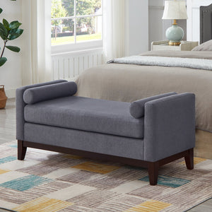 English Elm Large Boucle Upholstered Window Bench with Armrests and Throw Pillows for Entryway Dark Gray W2186P454320