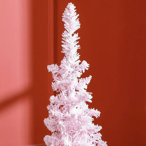 English Elm Pink Flocked Pencil Christmas Tree with Warm White Led Lights for Small Spaces T3971P400682