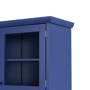 English Elm Topmax Farmhouse Buffet Hutch with Wine Rack Shaker Glass Pantry Cabinet Blue N717P327043C