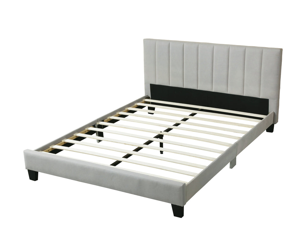 English Elm 1pc California King Bedframe in Gray Vertical Tufted Polyfiber Headboard, Slat Support, Modern Elegance B011P243674