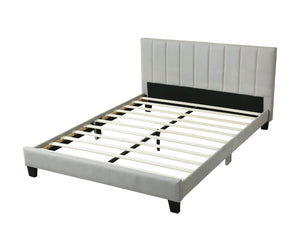 English Elm 1pc California King Bedframe in Gray Vertical Tufted Polyfiber Headboard, Slat Support, Modern Elegance B011P243674