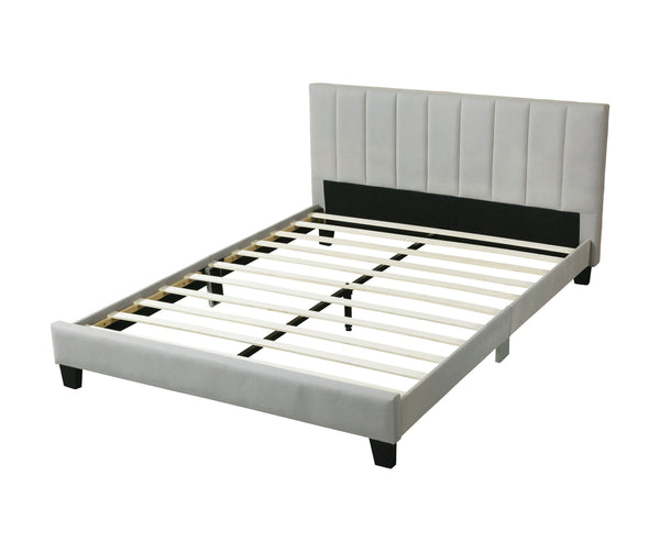 English Elm 1pc Full Size Bed Gray Vertical Tufted Polyfiber Headboard Platform Slats Contemporary Elegance B011P243676
