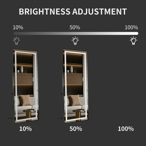 English Elm 64 64 inch x 21 inch LED Full-Length Mirror with Adjustable Stand & Wall Mount, 3-Temp Dimmable Black W2709P305306