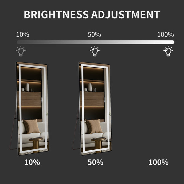 English Elm 64 64 inch x 21 inch LED Full-Length Mirror with Adjustable Stand & Wall Mount, 3-Temp Dimmable Black W2709P305306