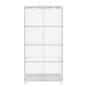 English Elm Modern Glass Display Cabinet With Led Lights - Elegant 2-Door Showcase For Living Rooms & Bedrooms W241S00056
