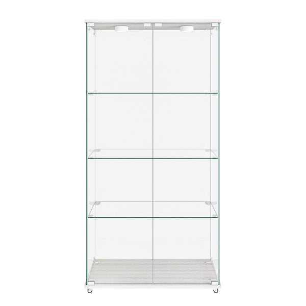 English Elm Modern Glass Display Cabinet With Led Lights - Elegant 2-Door Showcase For Living Rooms & Bedrooms W241S00056