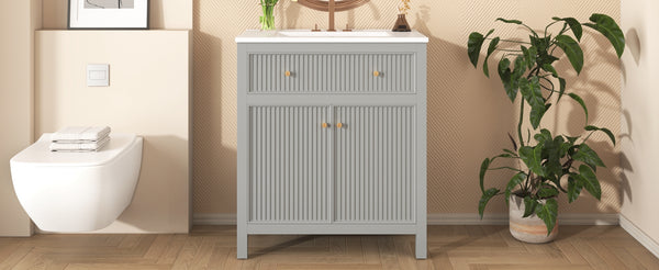 English Elm 30'' Modern Bathroom Vanity Set With Ceramic Sink, Soft-Close Doors, Grey Finish, Ample Storage Options N710P228367E
