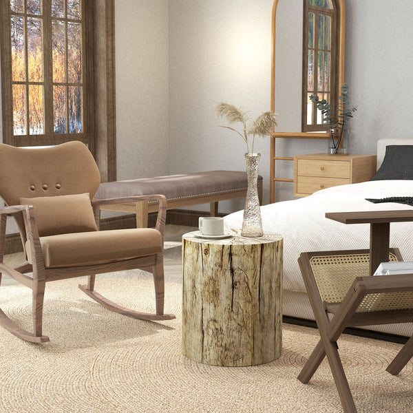 English Elm HOMCOM Rustic Tree Stump Stool Concrete Side Table with Wood Grain Finish, Waterproof 198 lb Capacity W2225P200675