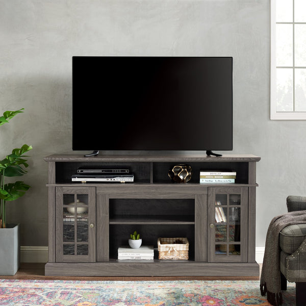 English Elm Classic TV Media Stand Dark Walnut 65" Modern Entertainment Console with Glass Doors, Cable Management and Adjustable Shelves (58.25"W x 15.75"D x 32"H) W2275P389756