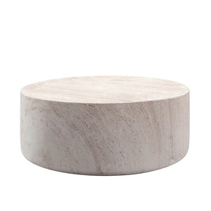 English Elm Light Travertine Look Magnesium Oxide Round Drum Table Waterproof Indoor Outdoor W5351P456942
