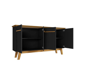 English Elm Yonkers 63" Sideboard with Soft-Close Doors and Removable Shelf, Beveled Top & Solid Wood Legs Black B365P398256
