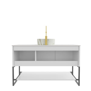 English Elm 48" Freestanding Bathroom Vanity Cabinet Sintered Stone Top Woodgrain Finish Open Shelf W2615S00662