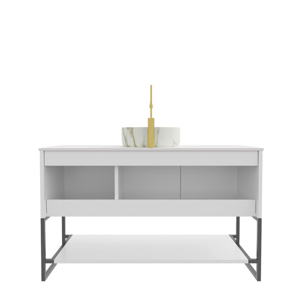 English Elm 48" Freestanding Bathroom Vanity Cabinet Sintered Stone Top Woodgrain Finish Open Shelf W2615S00662