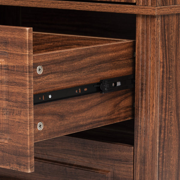 English Elm K&K 71" Farmhouse Pantry Cabinet with Embossed Texture, 2 Drawers, 8 Door Racks, Adjustable Shelves, Anti-Tip Stability Brown N707P254905Z