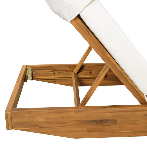 English Elm Boat-shape Acacia Wood Outdoor Chaise Lounge Slatted Teak Finish Poolside Recliner Cream,Teak N770P380117T_N770P285267C