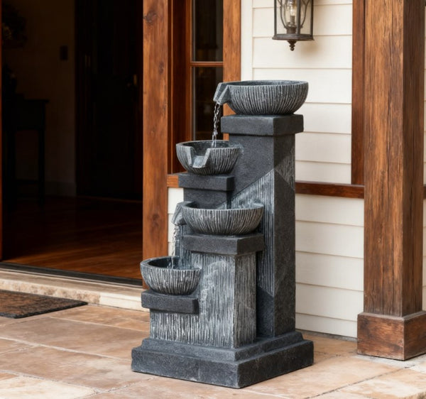 English Elm 4-tier Resin Cascading Outdoor Fountain with Led Lights Stone Look Patio Decor T3971P421171