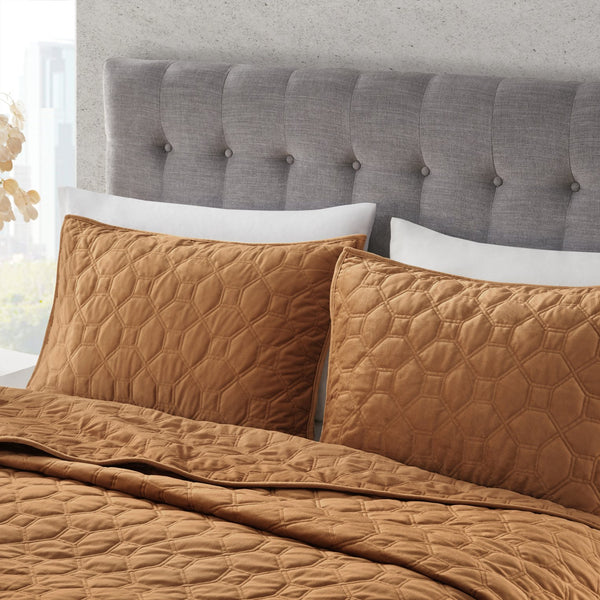 English Elm 3 Madison Park Harper Velvet Quilt Set Full/Queen with Antimicrobial Finish, Geometric Quilted Texture Rust 17.72 L x 16.14 W x 8.27 H B03597649