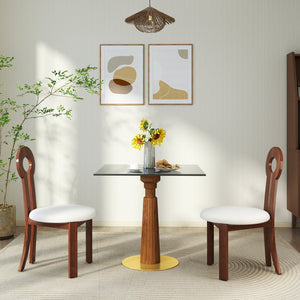 English Elm Modern Square Dining Table - 33.5" Glass Top With Wooden Legs & Gold Base For Small Spaces, 2-Person W1535S00572