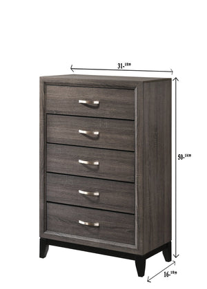 English Elm 1pc Modern 4-Drawer Tall Storage Chest in Mist Finish — Sleek Bedroom Organizer with Spacious Drawers Gray 34 L x 19 W x 49 H B2741P406276
