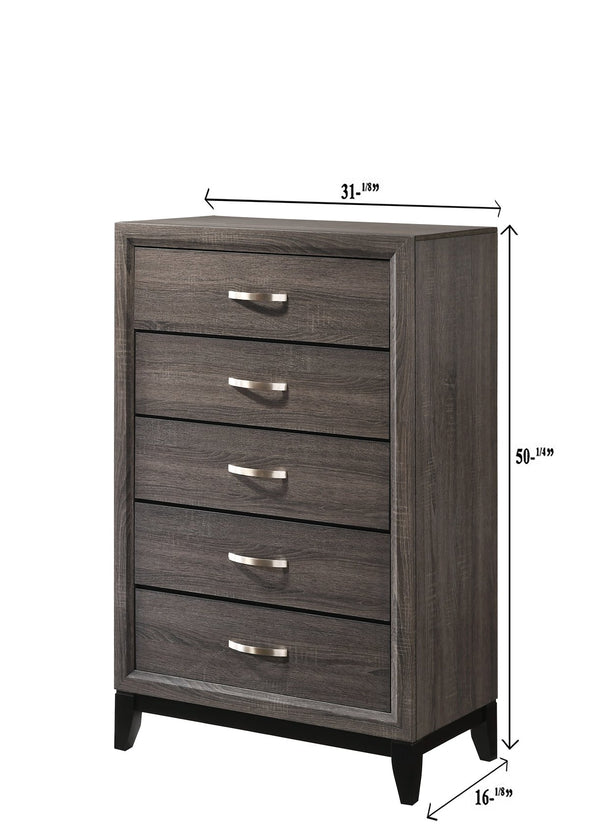 English Elm 1pc Modern 4-Drawer Tall Storage Chest in Mist Finish — Sleek Bedroom Organizer with Spacious Drawers Gray 34 L x 19 W x 49 H B2741P406276