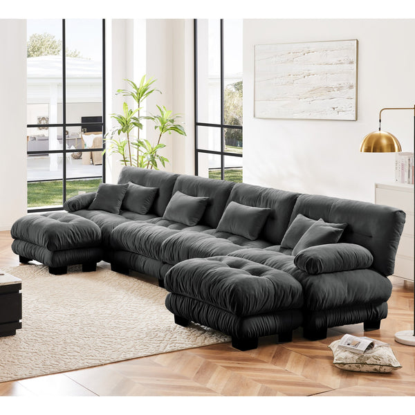 English Elm Free Modular Sectional Sofa - U-Shaped Chenille Couch With 2 Ottomans For Ultimate Comfort & Style W714S01024