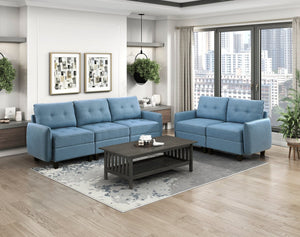 English Elm Living Modular Armless Chair with Hidden Storage, Tufted Fabric Comfort, Solid Wood Frame, Easy Assembly Blue 28.5 L x 37.75 W x 16 H B011P309913