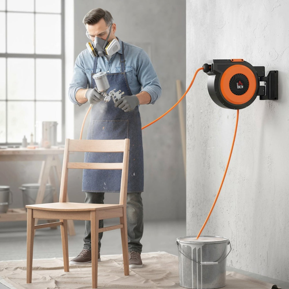 English Elm Homcom Auto Rewind Air Hose Reel 82 Ft Swivel Mount Workshop Compressor Tool W2225P485577