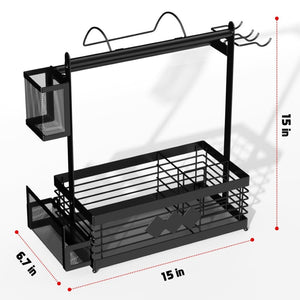 English Elm Picnic Grill Caddy Organizer with Tool Hooks Condiment Storage and Towel Holder W2181P483981
