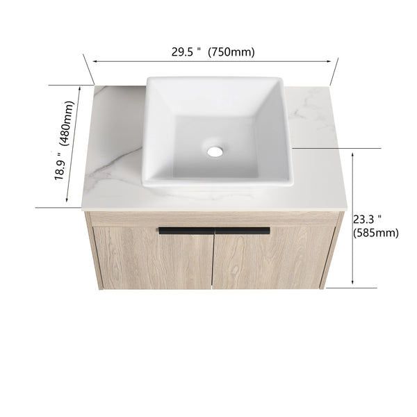 English Elm 42" Modern Floating Bathroom Vanity Set With Ceramic Sink & Storage Shelves For Elegant Spaces W999S00291
