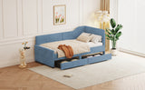 English Elm Twin Size L-Shaped Corduroy Daybed,Upholstered Bed Frame With 2 Storage Drawers,Blue