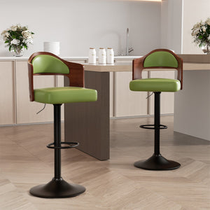 English Elm Swivel Bar Stools Set Of 2 - Adjustable Height, Stylish Green Pu Leather Upholstery For Comfort T3950P394220-GIGA