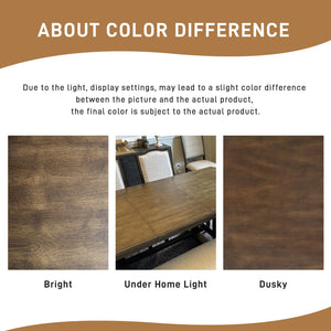 English Elm 60"-78" Extendable Dining Table with Removable Leaf, Solid Wood Farmhouse Kitchen Table for 4-8 Guests, Durable Finish and Easy Care Guidance Brown N752P271802D