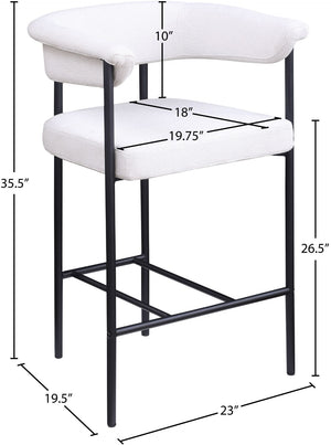 Meridian Furniture Malin Upholstered Counter Stool with Matte Black Iron Frame for Kitchen Islands and Home Bars Cream Linen Textured Fabric 426Cream-C