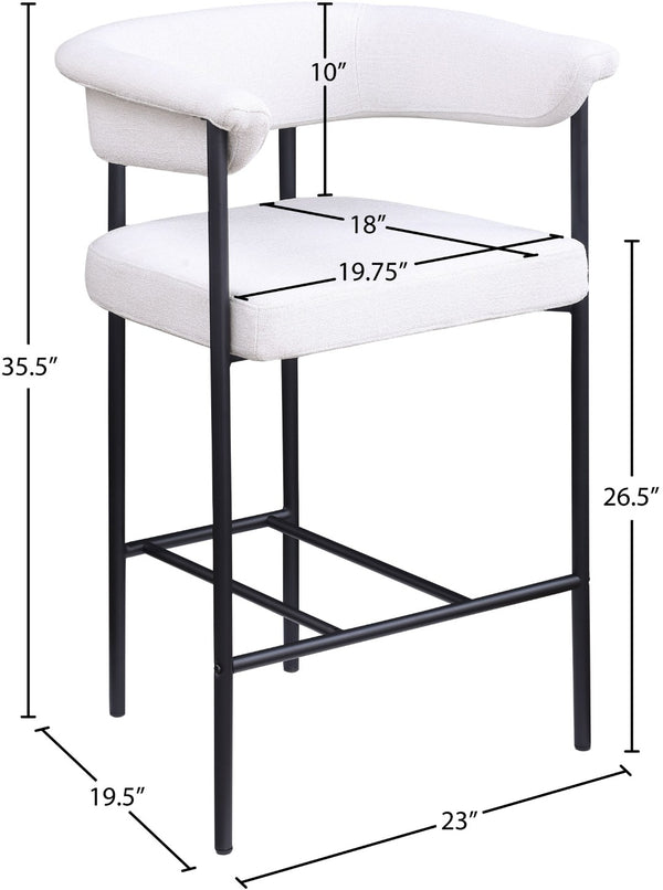 Meridian Furniture Malin Upholstered Counter Stool with Matte Black Iron Frame for Kitchen Islands and Home Bars Cream Linen Textured Fabric 426Cream-C