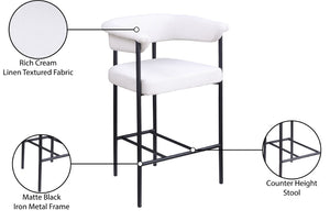 Meridian Furniture Malin Upholstered Counter Stool with Matte Black Iron Frame for Kitchen Islands and Home Bars Cream Linen Textured Fabric 426Cream-C