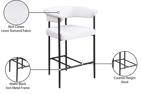 Meridian Furniture Malin Upholstered Counter Stool with Matte Black Iron Frame for Kitchen Islands and Home Bars Cream Linen Textured Fabric 426Cream-C