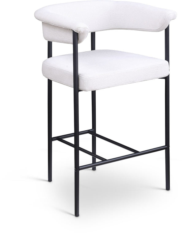 Meridian Furniture Malin Upholstered Counter Stool with Matte Black Iron Frame for Kitchen Islands and Home Bars Cream Linen Textured Fabric 426Cream-C