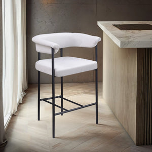 Meridian Furniture Malin Upholstered Counter Stool with Matte Black Iron Frame for Kitchen Islands and Home Bars Cream Linen Textured Fabric 426Cream-C