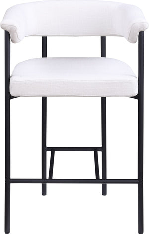 Meridian Furniture Malin Upholstered Counter Stool with Matte Black Iron Frame for Kitchen Islands and Home Bars Cream Linen Textured Fabric 426Cream-C