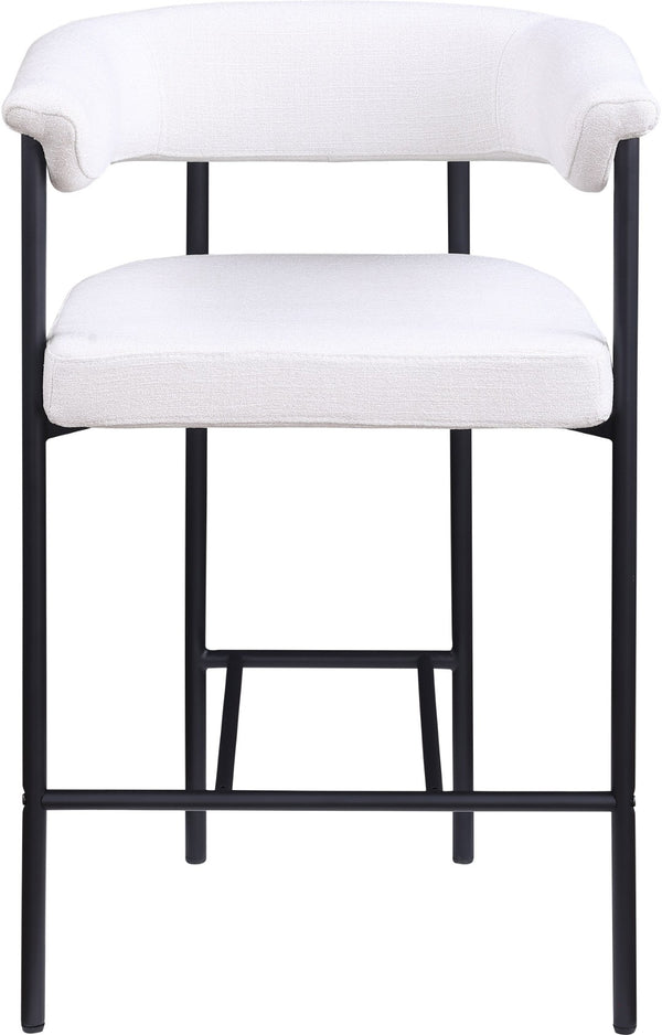 Meridian Furniture Malin Upholstered Counter Stool with Matte Black Iron Frame for Kitchen Islands and Home Bars Cream Linen Textured Fabric 426Cream-C