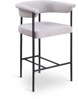 Meridian Furniture Malin Upholstered Counter Stool with Matte Black Iron Frame for Kitchen Islands and Home Bars Grey Linen Textured Fabric 426Grey-C