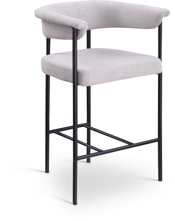 Meridian Furniture Malin Upholstered Counter Stool with Matte Black Iron Frame for Kitchen Islands and Home Bars Grey Linen Textured Fabric 426Grey-C