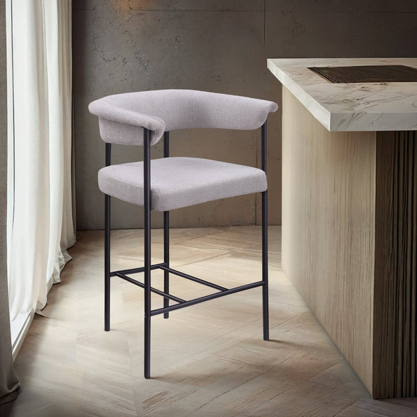Meridian Furniture Malin Upholstered Counter Stool with Matte Black Iron Frame for Kitchen Islands and Home Bars Grey Linen Textured Fabric 426Grey-C