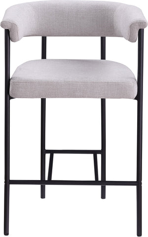 Meridian Furniture Malin Upholstered Counter Stool with Matte Black Iron Frame for Kitchen Islands and Home Bars Grey Linen Textured Fabric 426Grey-C