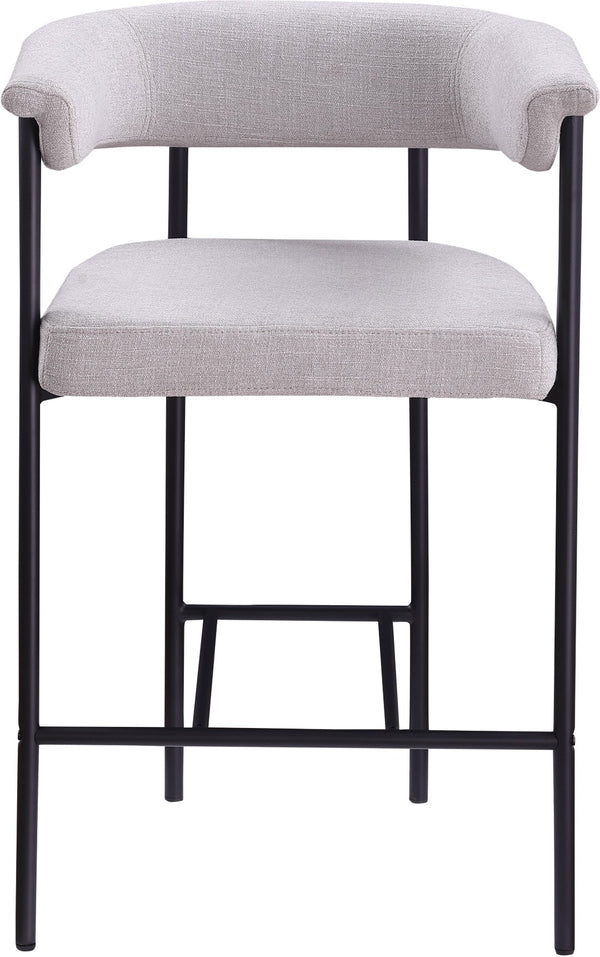 Meridian Furniture Malin Upholstered Counter Stool with Matte Black Iron Frame for Kitchen Islands and Home Bars Grey Linen Textured Fabric 426Grey-C