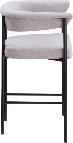 Meridian Furniture Malin Upholstered Counter Stool with Matte Black Iron Frame for Kitchen Islands and Home Bars Grey Linen Textured Fabric 426Grey-C